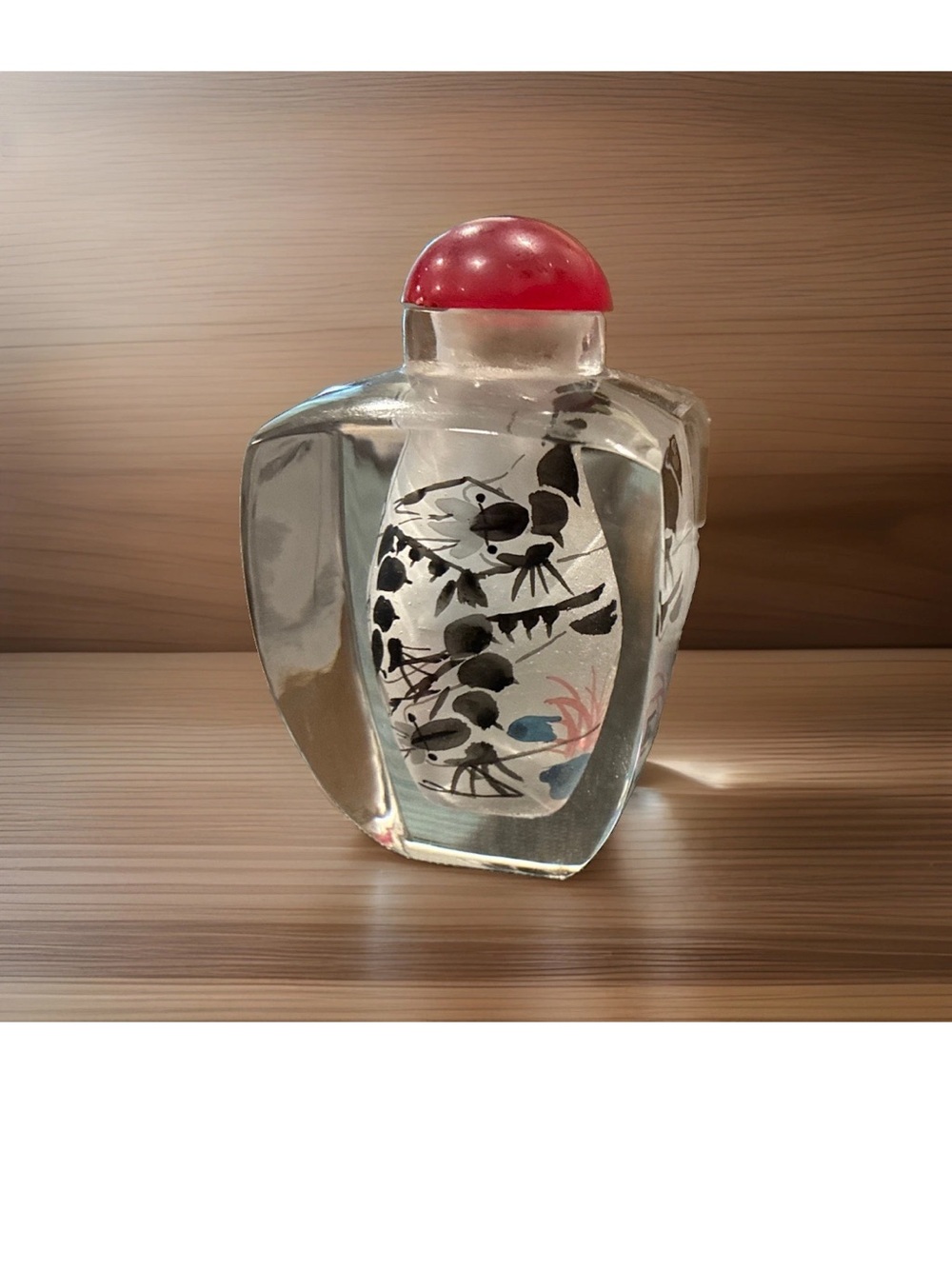 Inside Reverse Painted Chinese Crystal Snuff Bottle With Lid And Original Box